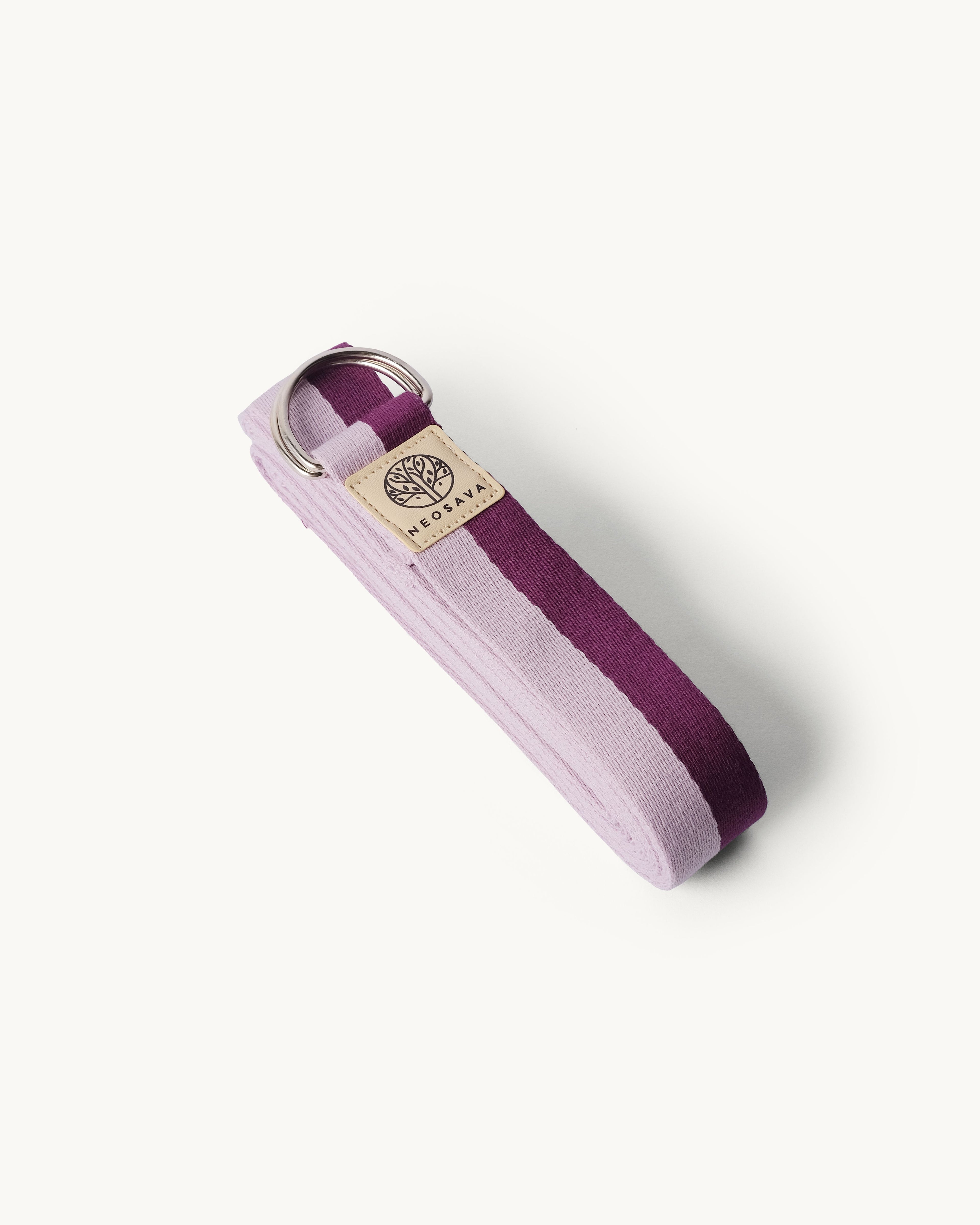 Neosava Amethyst premium yoga strap with elegant purple tone for flexibility training, yoga poses, pilates practice, stretching support, posture alignment, mobility work, and daily wellness routines.