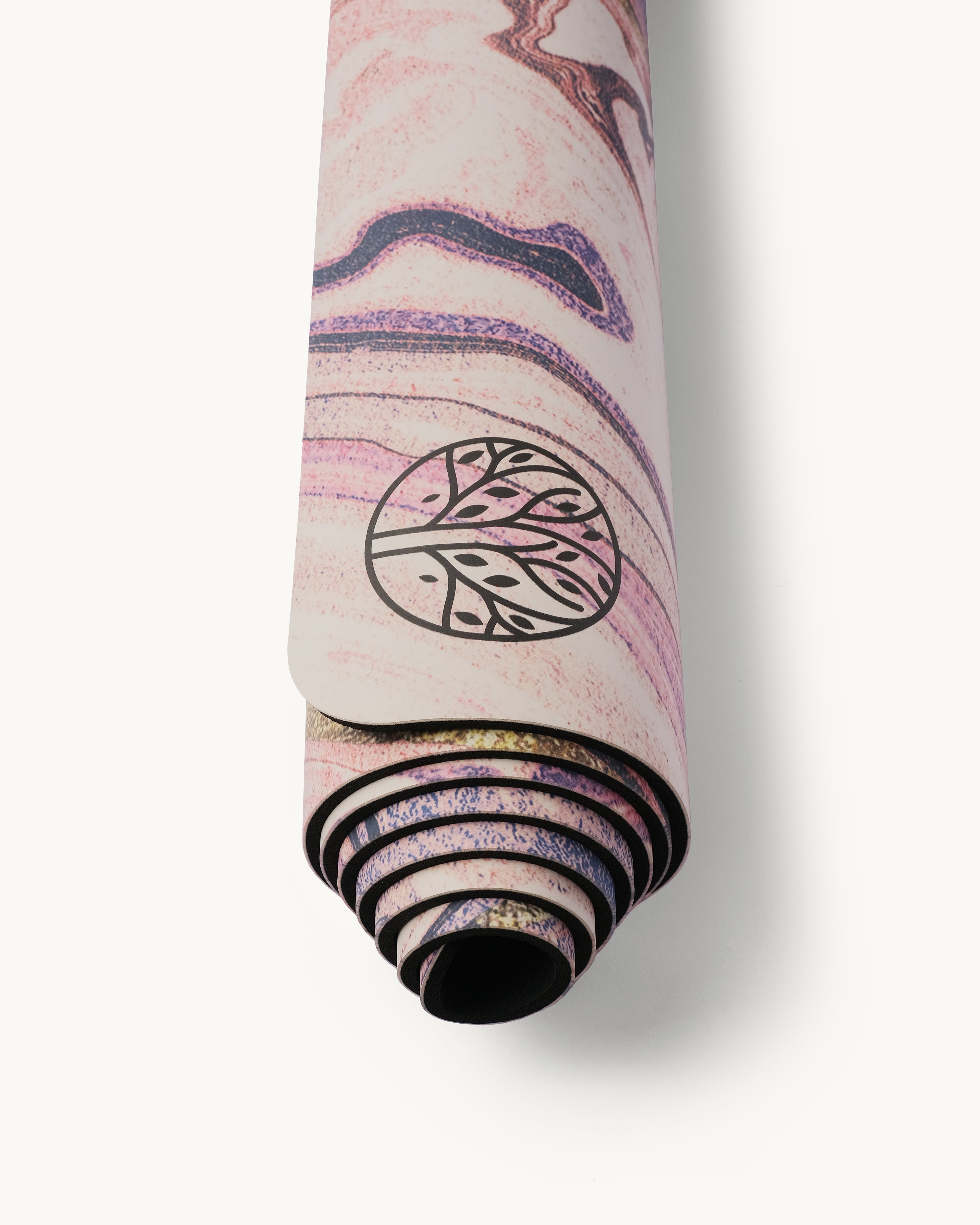 Neosava GalaGrip Rose premium yoga mat with rose pink marble design and soft artistic details, created for yoga, pilates, meditation, and elegant daily movement.