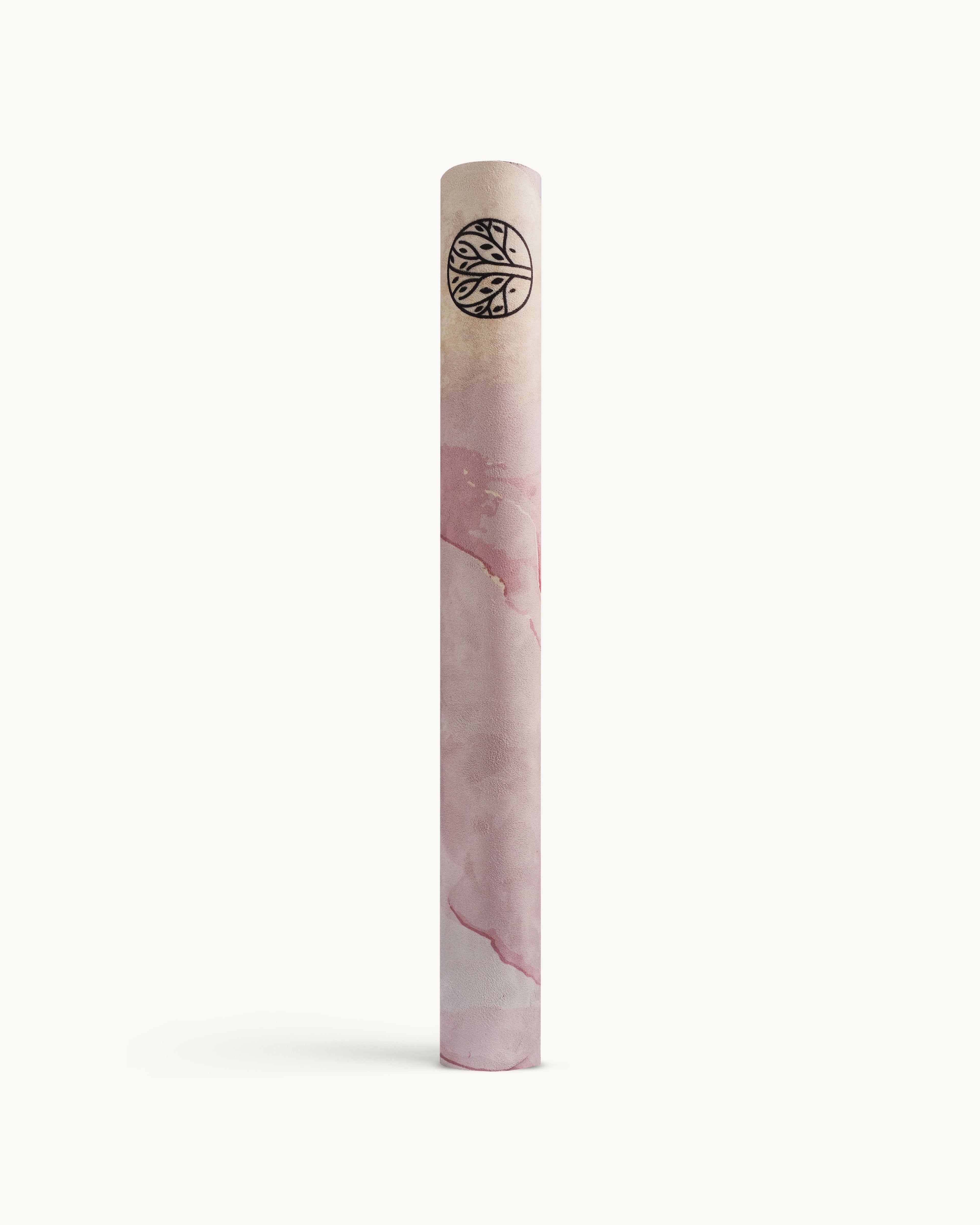 Strawberry Quartz Neosava luxury foldable yoga mat featuring delicate pink stone-inspired artwork, ideal for travel yoga, pilates practice, studio sessions, and refined wellness rituals.